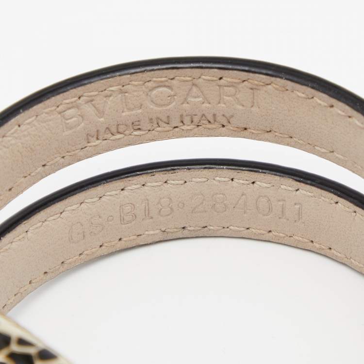 Pre Owned Bvlgari Serpenti Forever Silver Leather Cleopatra Wrap Bracelet