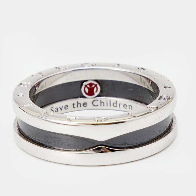 Pre Owned Bvlgari B.Zero1 Save the Children Black Ceramic Sterling Silver Ring Size 58
