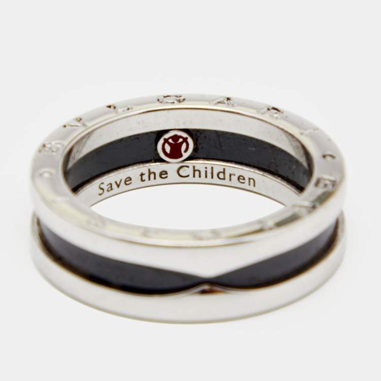 Pre Owned Bvlgari B.Zero1 Save the Children Black Ceramic Sterling Silver Ring Size 58
