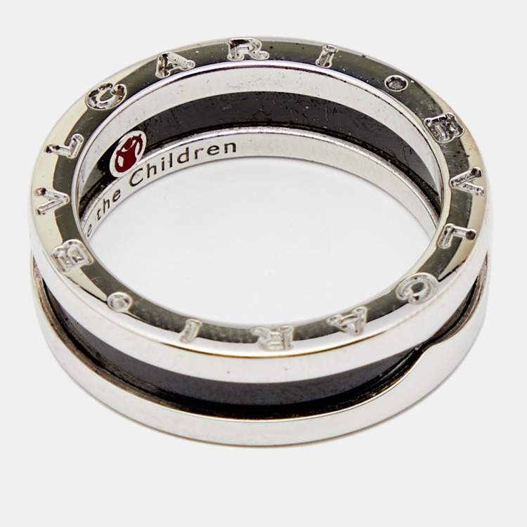 Pre Owned Bvlgari B.Zero1 Save the Children Black Ceramic Sterling Silver Ring Size 58