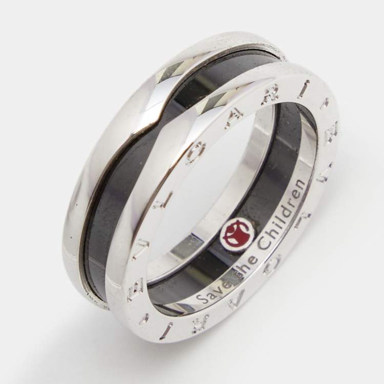 Pre Owned Bvlgari B.Zero1 Save the Children Black Ceramic Sterling Silver Ring Size 58