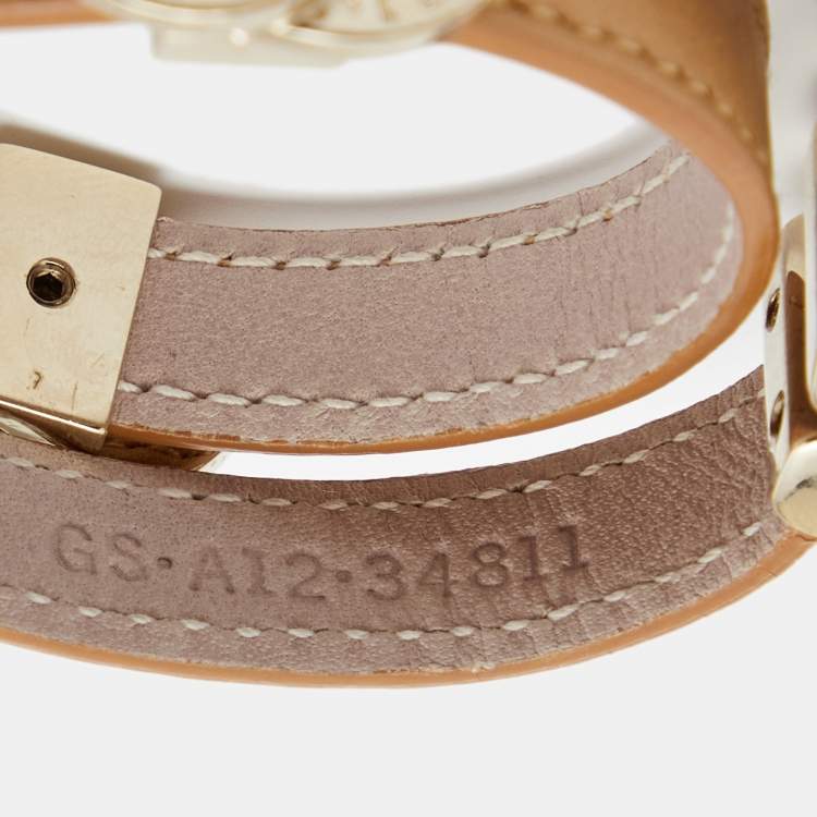 Pre Owned Bvlgari Brown Leather Interlocking Rings Double Coiled Bracelet