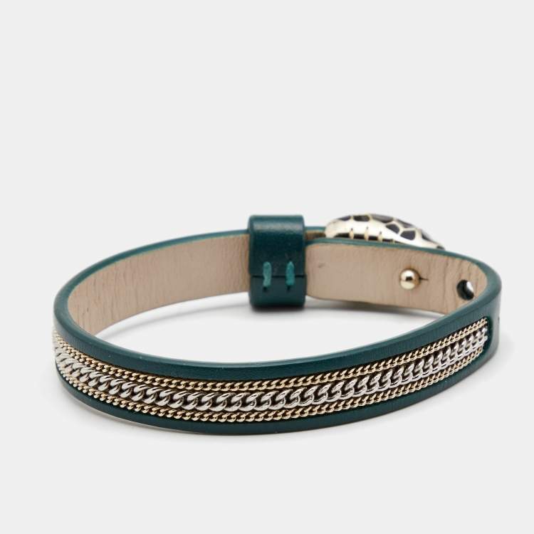 Pre Owned Bvlgari Serpenti Forever Enamel Leather Two Tone Bracelet