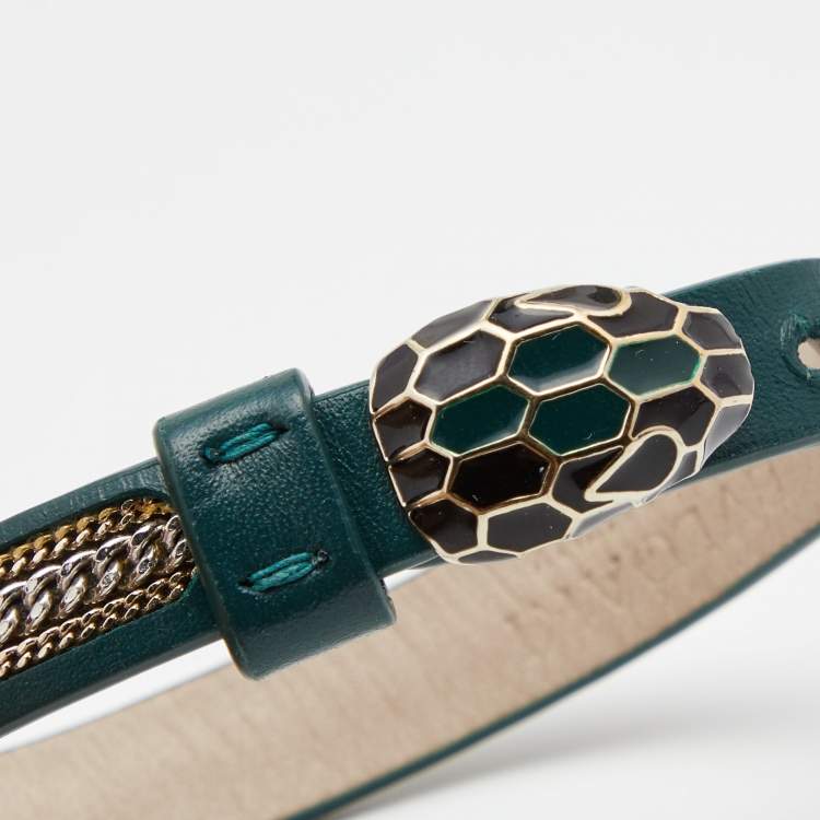 Pre Owned Bvlgari Serpenti Forever Enamel Leather Two Tone Bracelet