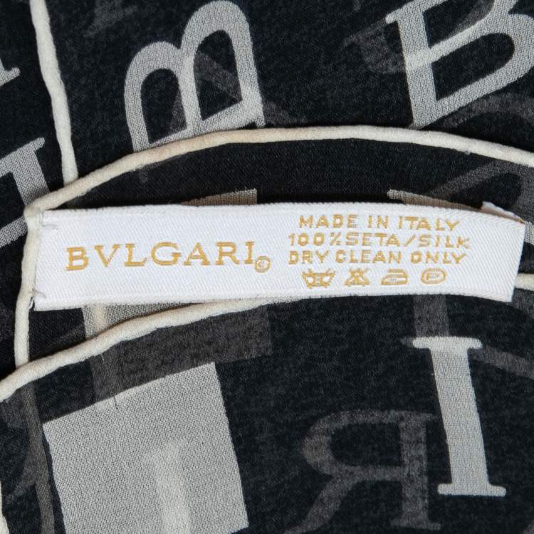 Pre Owned Bvlgari Black & White Logo Print Silk Scarf
