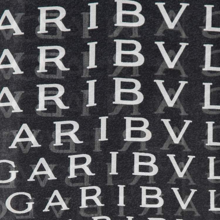 Pre Owned Bvlgari Black & White Logo Print Silk Scarf