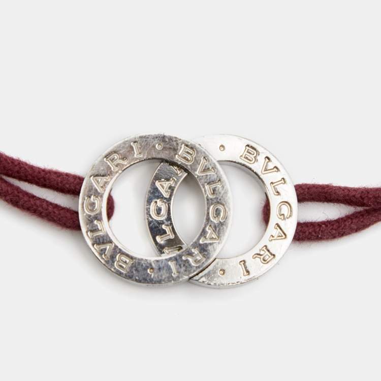 Pre Owned Bvlgari Bvlgari Interlocking Circles Sterling Silver Adjustable Cord Bracelet