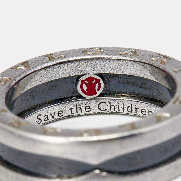 Pre Owned Bvlgari Save the Children 1-Band Black Ceramic Sterling Silver Ring Size 53