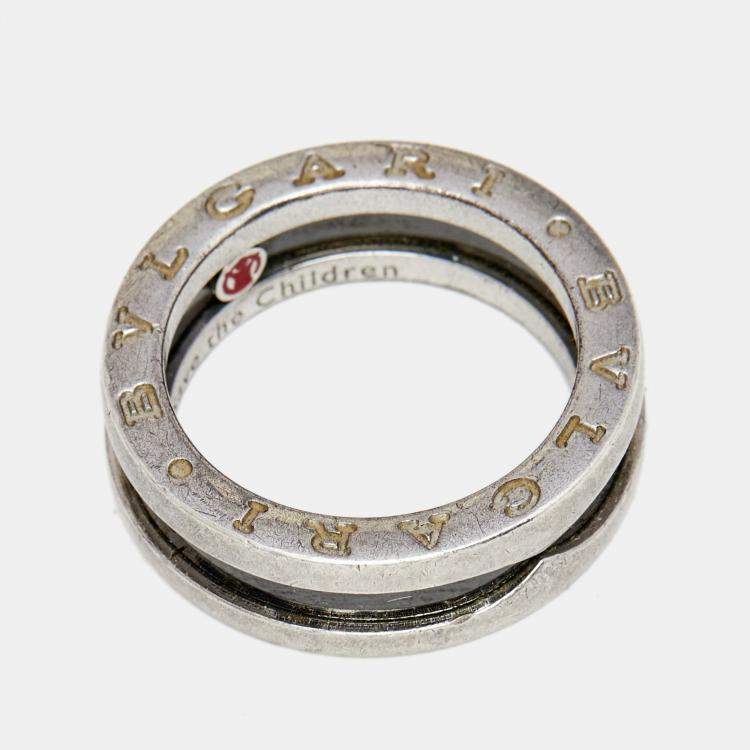 Pre Owned Bvlgari Save the Children 1-Band Black Ceramic Sterling Silver Ring Size 53