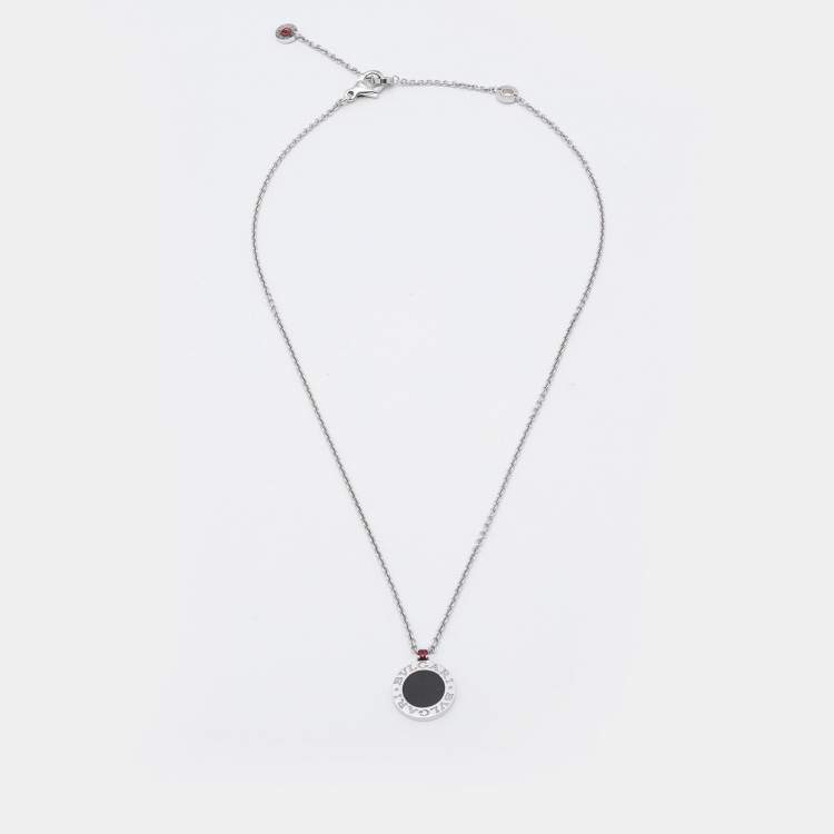 Pre Owned Bvlgari Sterling Silver Onyx & Ruby Save The Children Pendant Necklace