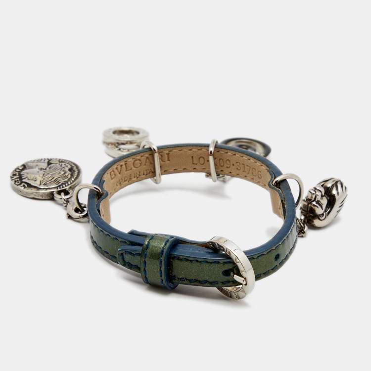 Pre Owned Bvlgari Green Patent Leather Multi Charms Bracelet