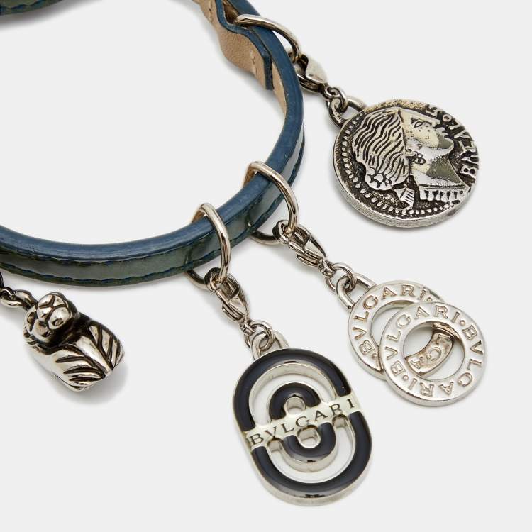 Pre Owned Bvlgari Green Patent Leather Multi Charms Bracelet