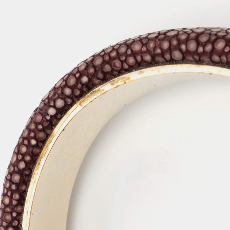 Pre Owned Bvlgari Serpenti Forever Galuchat Leather Gold Plated Open Cuff Bracelet