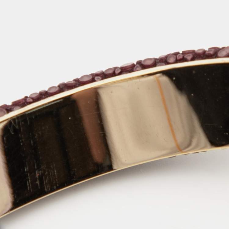 Pre Owned Bvlgari Serpenti Forever Galuchat Leather Gold Plated Open Cuff Bracelet