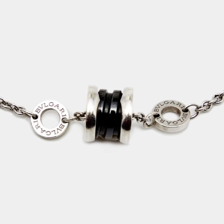 Pre Owned Bvlgari B.Zero1 Black Ceramic Sterling Silver Bracelet M/L