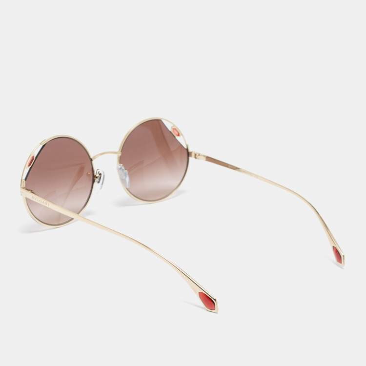 Pre Owned Bvlgari Gold Tone/ Brown Gradient BV 6159 Round Sunglasses
