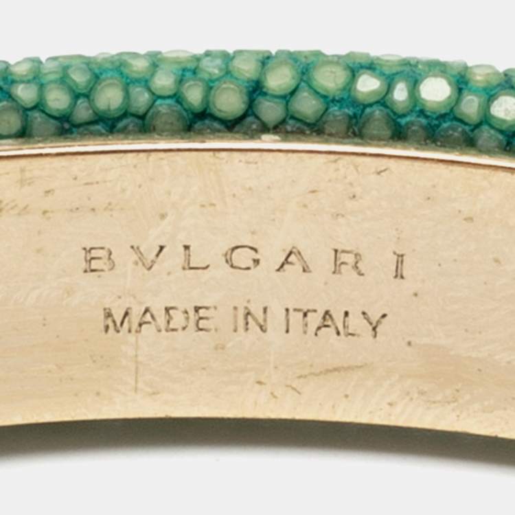 Pre Owned Bvlgari Serpenti Forever Leather Enamel Gold Plated Open Cuff Bracelet