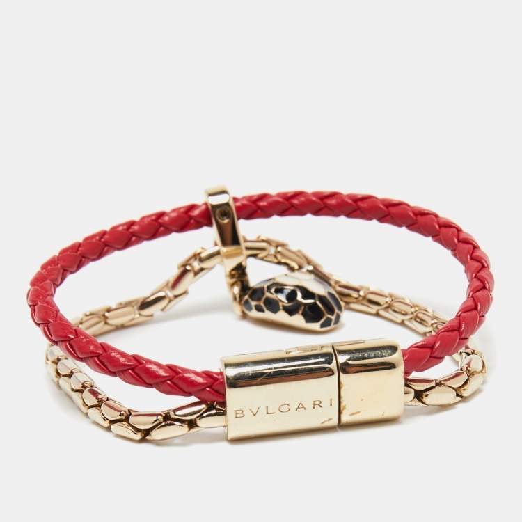 Pre Owned Bvlgari Serpenti Forever Amaranth Garnet Red Leather Bracelet