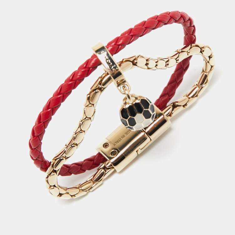 Pre Owned Bvlgari Serpenti Forever Amaranth Garnet Red Leather Bracelet