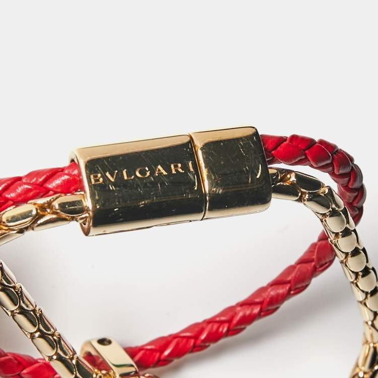 Pre Owned Bvlgari Serpenti Forever Amaranth Garnet Red Leather Bracelet