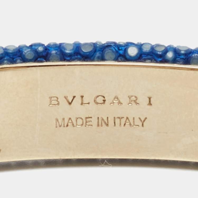 Pre Owned Bvlgari Serpenti Forever Blue Galuchat Leather Open Cuff Bracelet