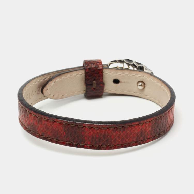 مملوكة مسبقًا Bvlgari Serpenti Forever Snakeskin Leather Enamel Silver Tone Bracelet