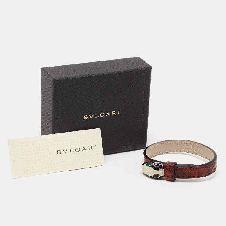 مملوكة مسبقًا Bvlgari Serpenti Forever Snakeskin Leather Enamel Silver Tone Bracelet