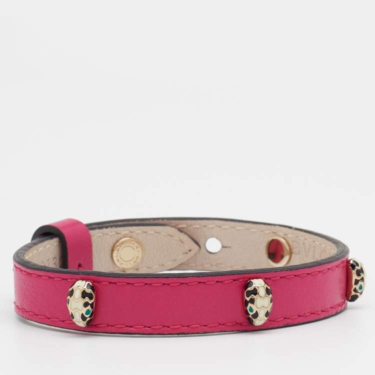 Pre Owned Bvlgari Serpenti Forever Pink Leather Bracelet