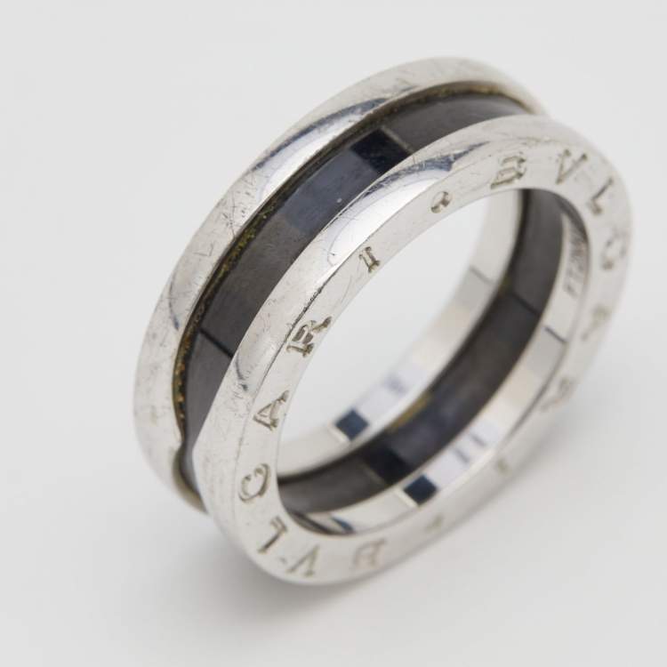 Pre Owned Bvlgari Save The Children Black Ceramic and Sterling Silver Ring Size EU 54