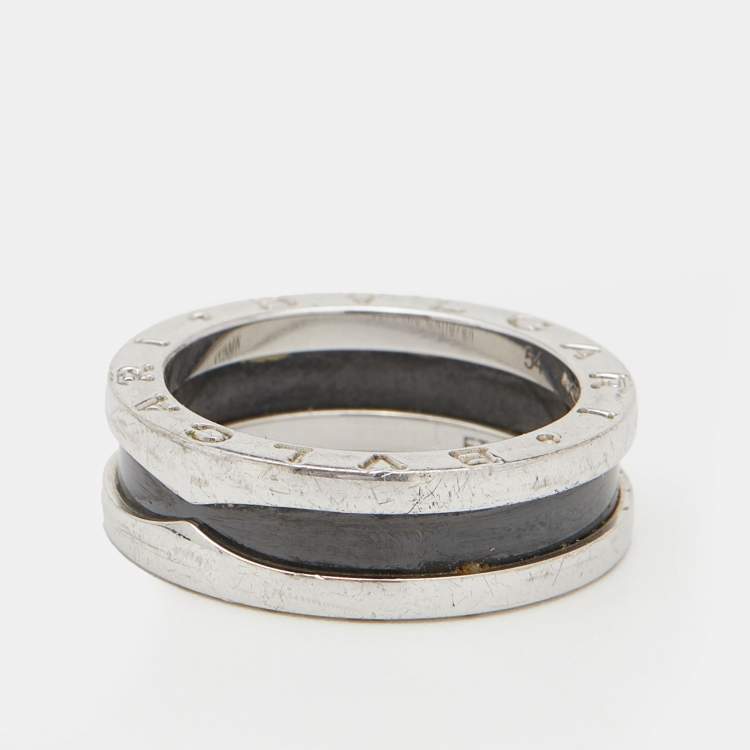 Pre Owned Bvlgari Save The Children Black Ceramic and Sterling Silver Ring Size EU 54