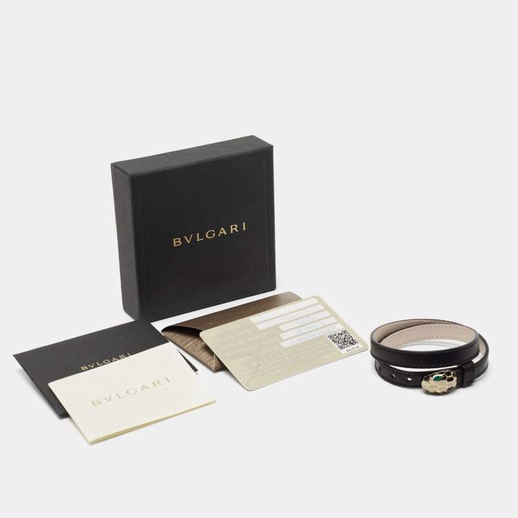Pre Owned Bvlgari Black Leather Serpenti Forever Double Wrap Bracelet