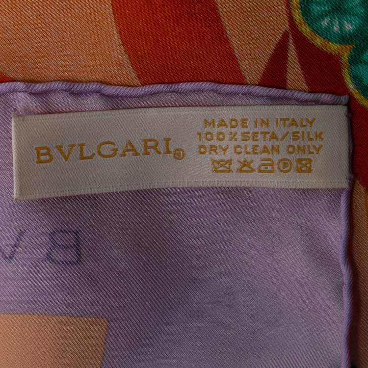 Pre Owned Bvlgari Orange Bejeweled Bird Print Silk Scarf