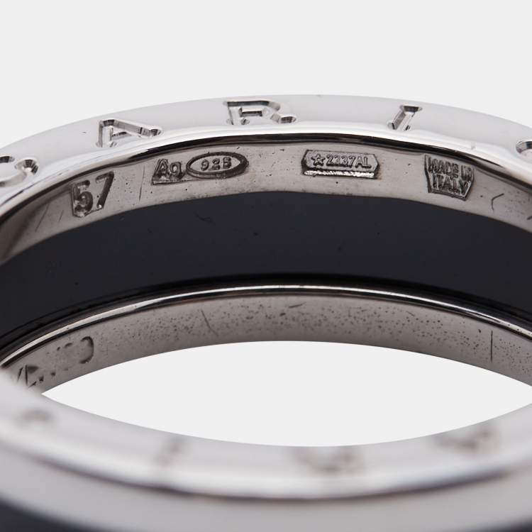 Pre Owned Bvlgari B-zero1 Save the Children Ceramic Sterling Silver Band Ring Size 57