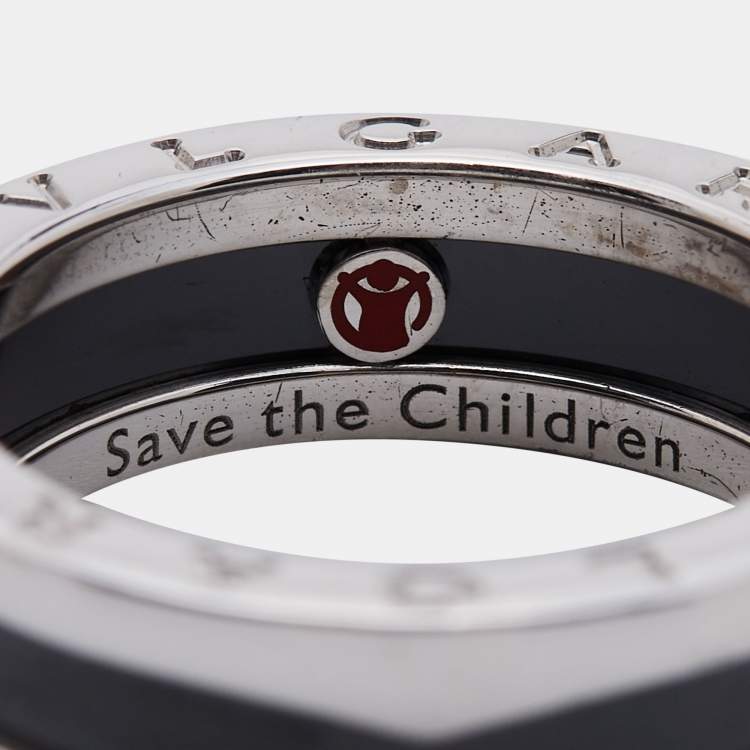 Pre Owned Bvlgari B-zero1 Save the Children Ceramic Sterling Silver Band Ring Size 57