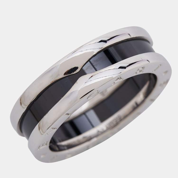 Pre Owned Bvlgari B-zero1 Save the Children Ceramic Sterling Silver Band Ring Size 57