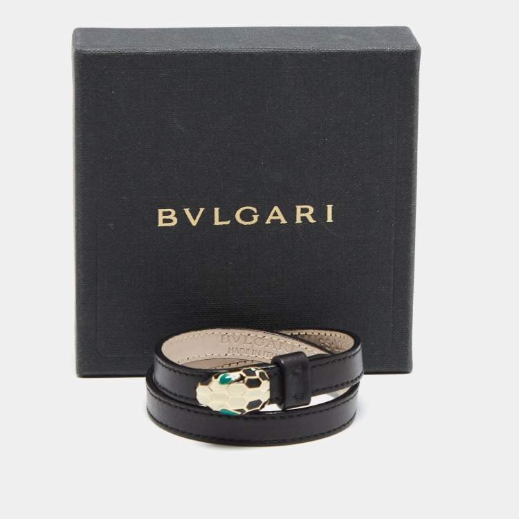 Pre Owned Bvlgari Black Leather Serpenti Forever Double Wrap Bracelet