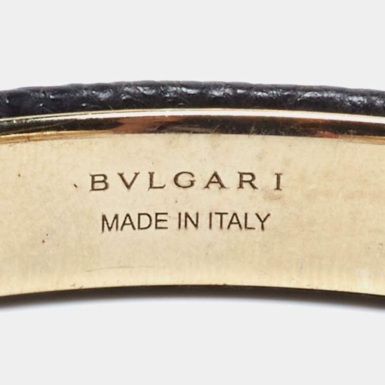 Pre Owned Bvlgari Serpenti Forever Black Leather Open Cuff Bracelet 