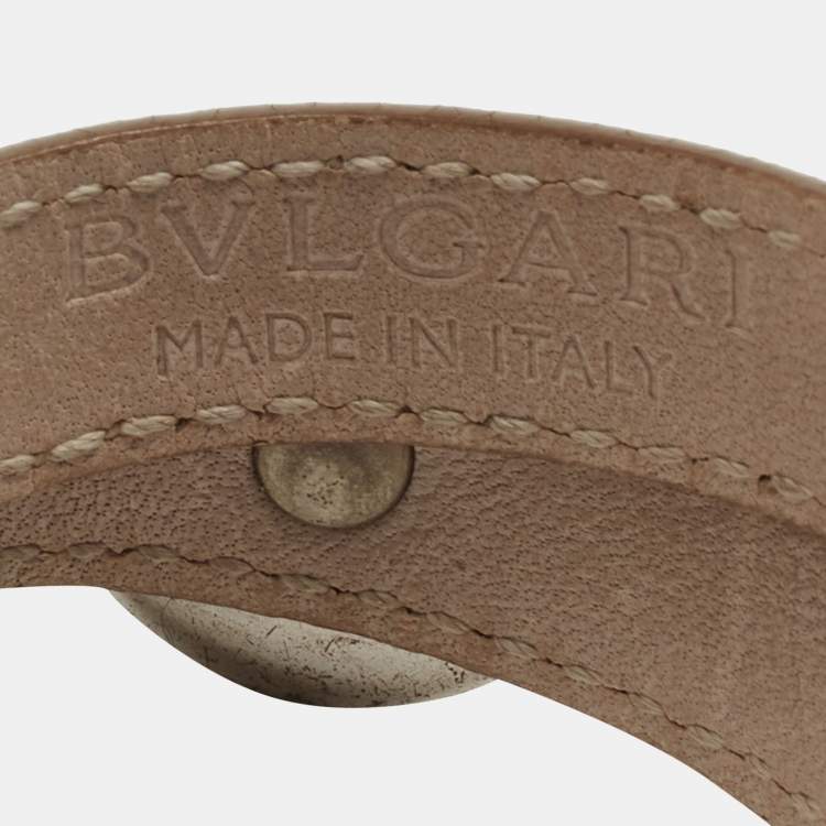 Pre Owned Bvlgari Vintage Brown Leather Multi Charms Double Wrap Bracelet