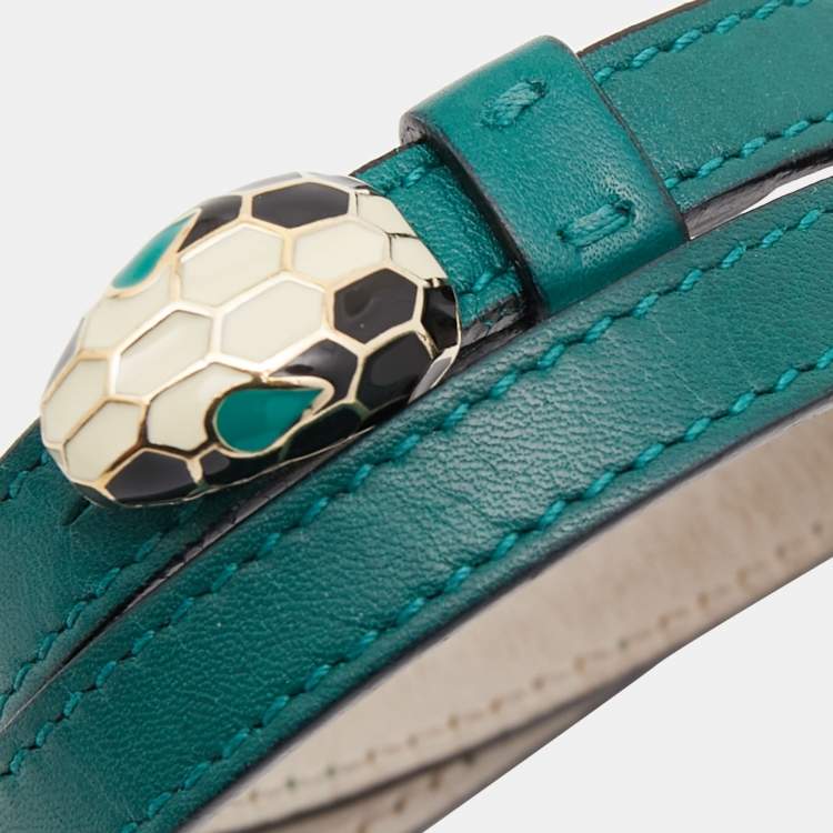 مملوكة مسبقًا Bvlgari Serpenti Forever Enamel Leather Gold Tone Wrap Bracelet