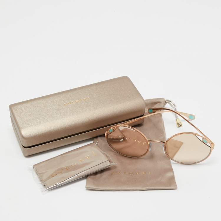 Pre Owned Bvlgari Rose Gold BV 6159 Mirrored Round Sunglasses