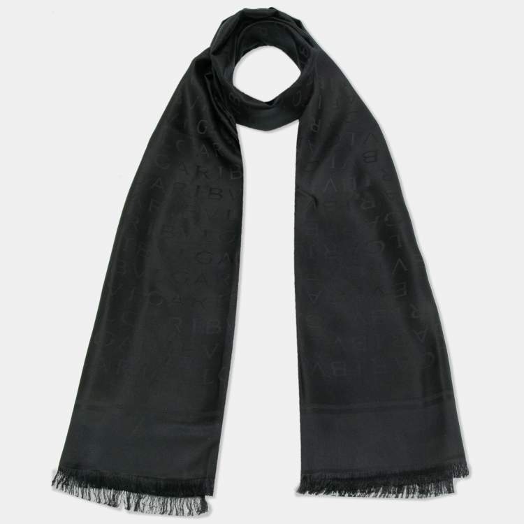 Pre Owned Bvlgari Black Logomania Silk Shawl