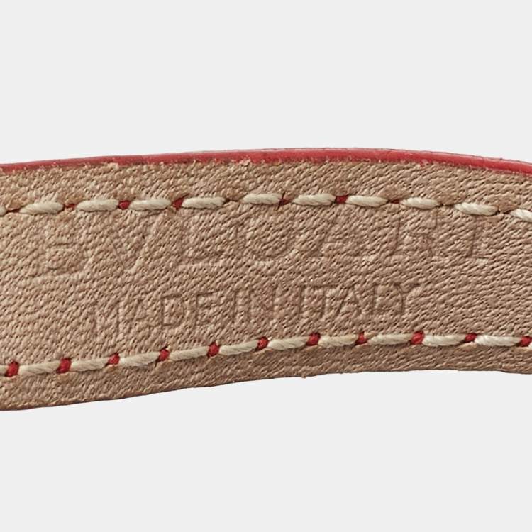 Pre Owned Bvlgari  Red Leather Double-Coiled Gold Tone Wrap Bracelet