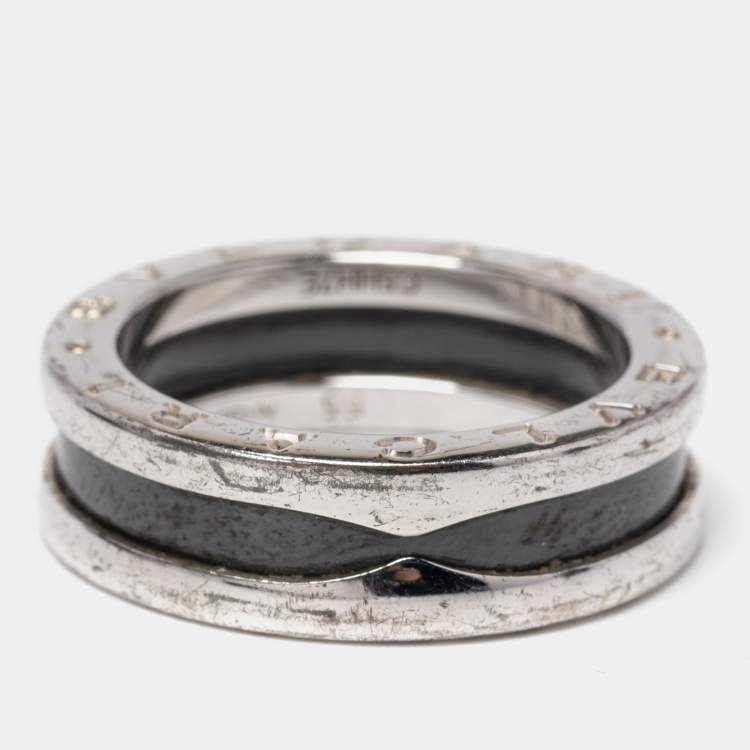 Pre Owned Bvlgari B.Zero1 Save The Children Ceramic Sterling Silver Ring Size 55