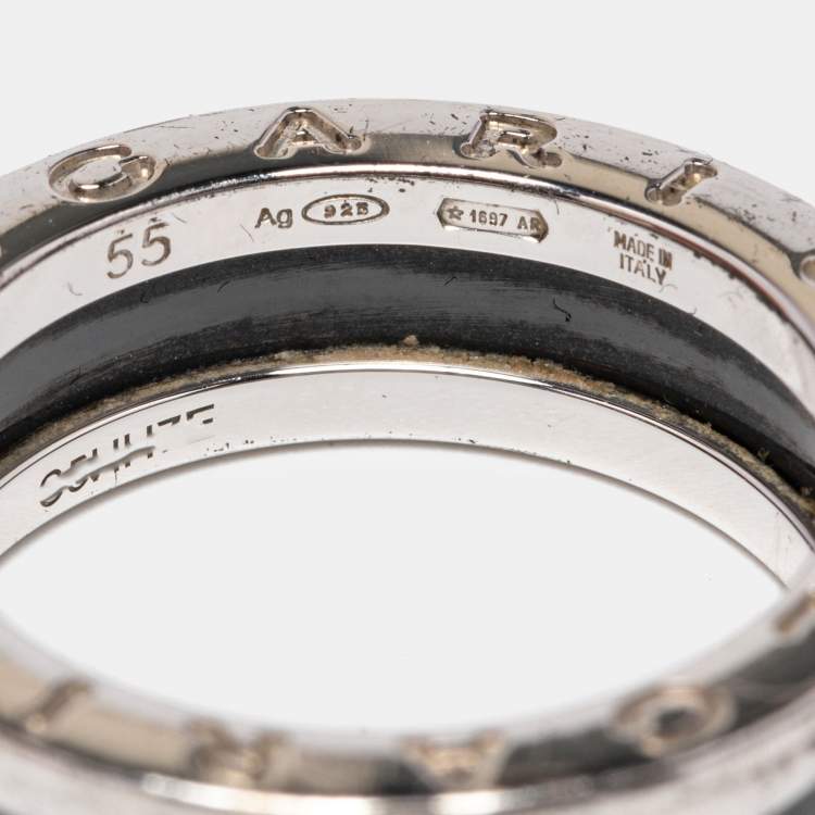 Pre Owned Bvlgari B.Zero1 Save The Children Ceramic Sterling Silver Ring Size 55