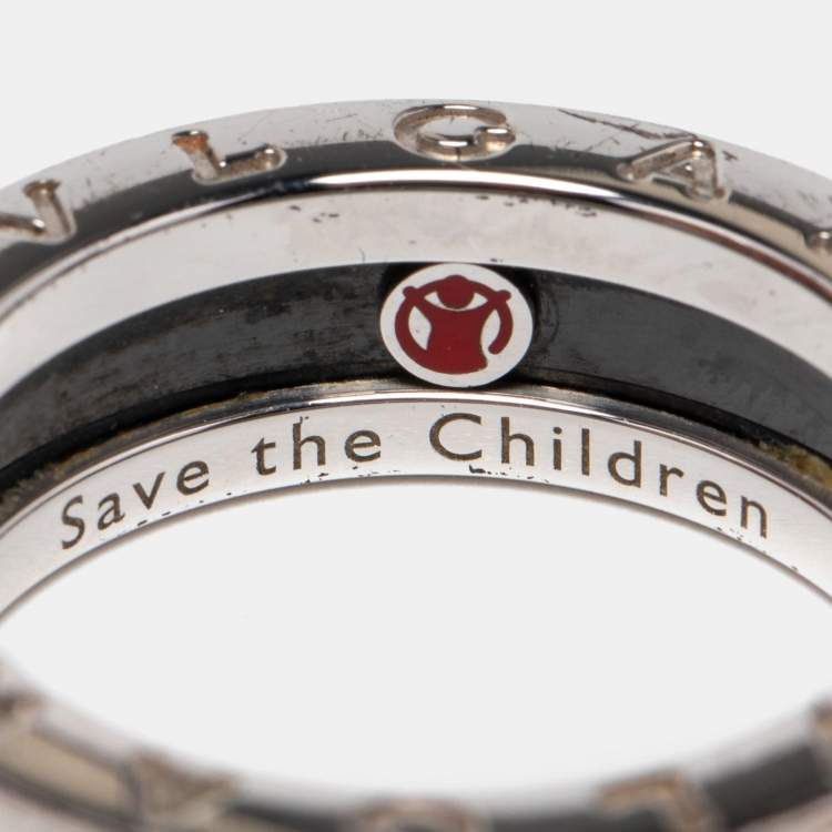 Pre Owned Bvlgari B.Zero1 Save The Children Ceramic Sterling Silver Ring Size 55