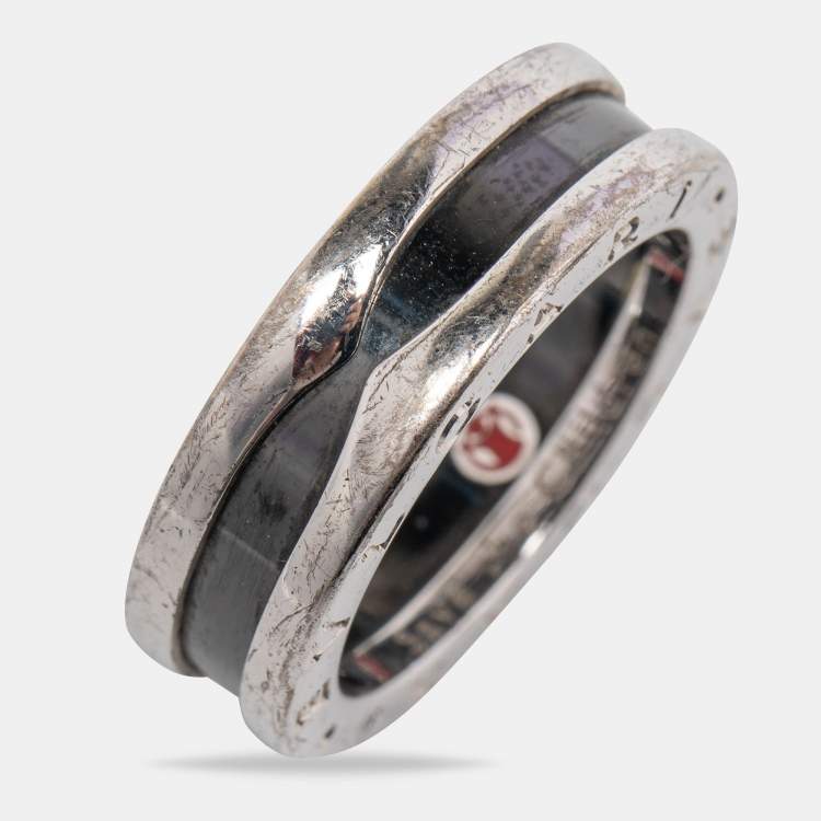 Pre Owned Bvlgari B.Zero1 Save The Children Ceramic Sterling Silver Ring Size 55