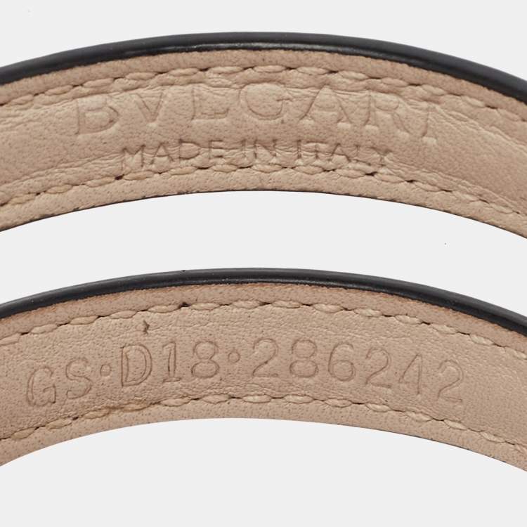 Pre Owned Bvlgari Serpenti Forever Enamel Leather Gold Tone Wrap Bracelet