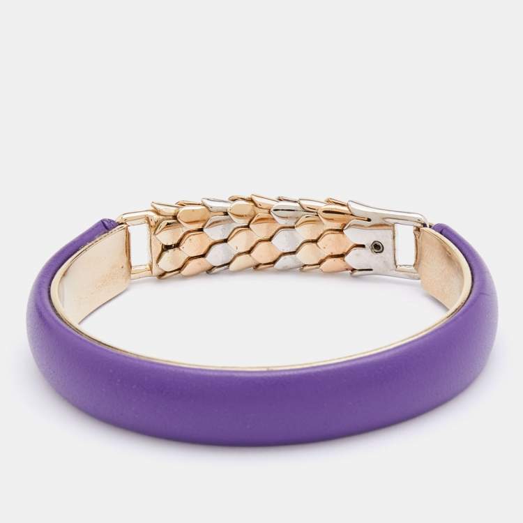 Pre Owned Bvlgari Two Tone Purple Leather Serpenti Cuff Bracelet 