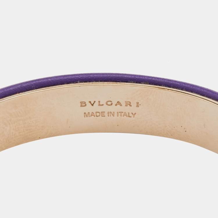Pre Owned Bvlgari Two Tone Purple Leather Serpenti Cuff Bracelet 