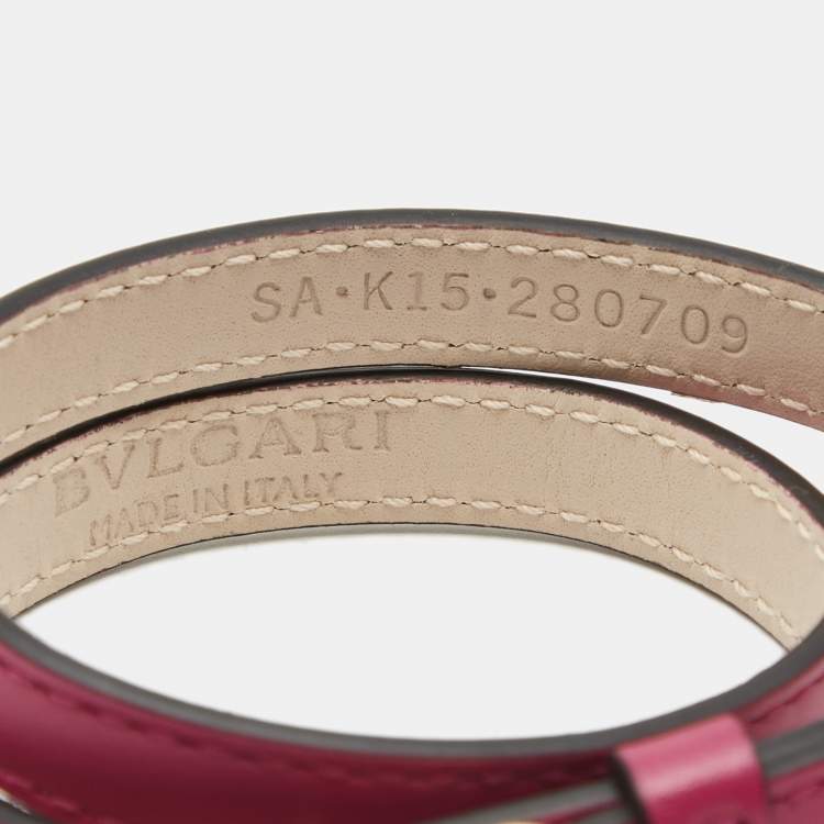 Pre Owned Bvlgari Serpenti Forever Leather Enamel Gold Tone Double Wrap Bracelet